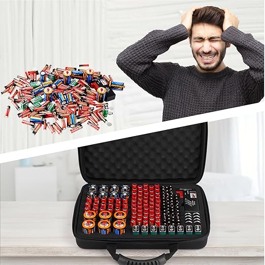 Battery Organizer, Battery Organizer Storage Case with Tester BT-168, Waterproof Battery Holder Box Holds, Battery Case Organizer 145+ AA AAA C D 9V Batteries (Batteries are Not Included)