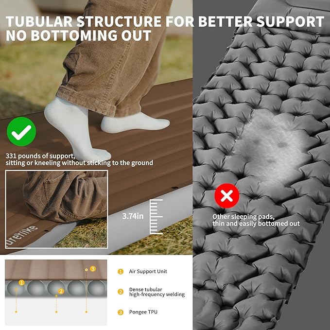 Naturehike Camping Sleeping Pad, Ultralight Inflatable Sleeping Mat with Pillow Built-in Foot Pump, 2.6 Inch Lightweight Air Mattress for Backpacking, Hiking, Traveling