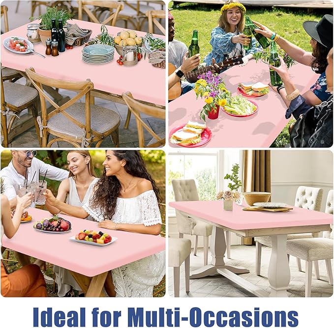 Spandex Picnic Table Cloth 2 Pack, Elastic Fitted Tablecloths for 5 Foot Rectangle Tables, Stretch Washable Patio Table Cover for Outdoor, Camping, Banquet and Parties (Pink, 30"x60")