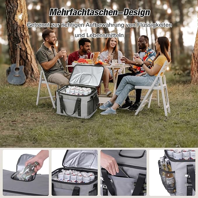 Insulated Cooler Bag 48/75 Cans, Soft Sided Portable Lunch Bag Coolers w/Zippered Top, Leak Proof PVC Interlayer, 5-Layer Insulation Large Ice Chest Bag for Travel, Camping, Beach, Picnic