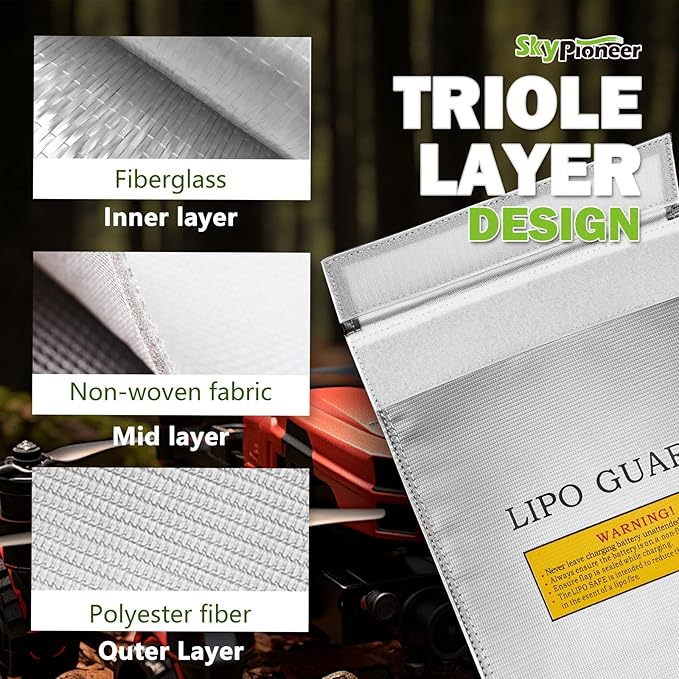 RC Lipo Safe Bag,Fire Retardant Lipo Battery Bag,9''x11.8''Silver,Fireproof Explosion-proof Sack for Charging and Storage