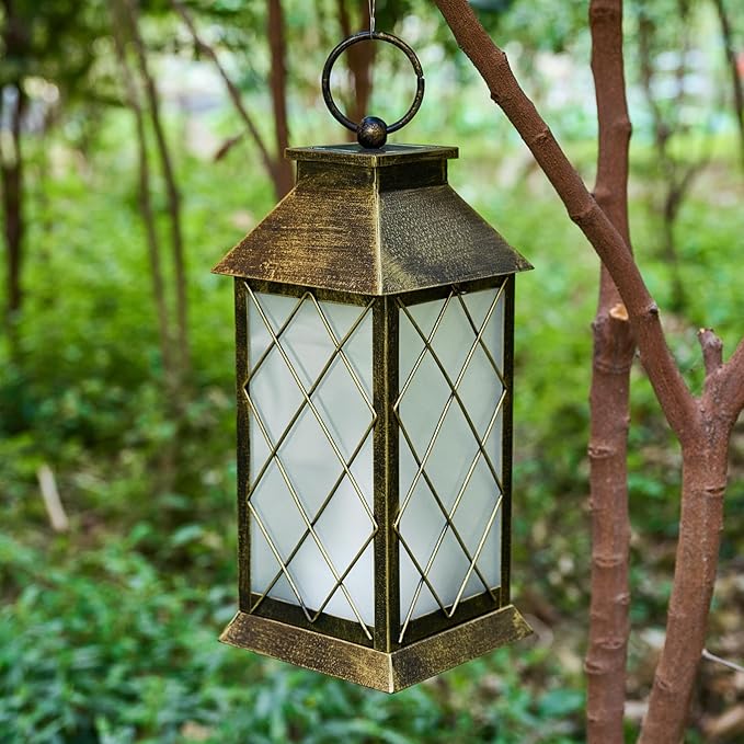 18" Solar Lantern with Flickering Flame Light, Large Outdoor Waterproof Solar Lanterns Hanging Metal Decorative Lantern for Patio Front Porch Garden Yard Outside Tabletop Mothers Day Gifts Grandma
