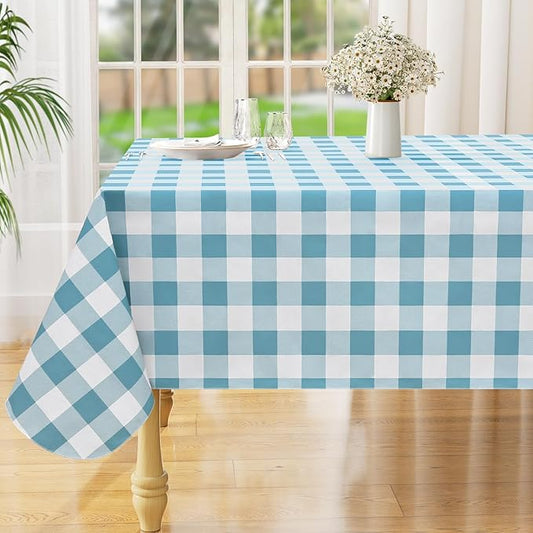 misaya Rectangle Waterproof Vinyl Table Cloth, Buffalo Flannel Backed Tablecloth, Wipeable Plastic Table Cover for Dinner, Kitchen, Outdoor (52" x 70", Aquamarine and White)