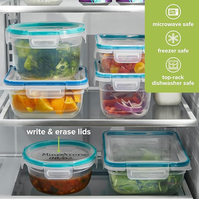 Snapware Total Solution 5-Pack (Mixed Sizes) Plastic Food Storage Containers Set, Leakproof & Airtight Locking Lids Rectangular Tupperware, Non-Toxic BPA-Free Lids, Microwave Dishwasher Freezer Safe