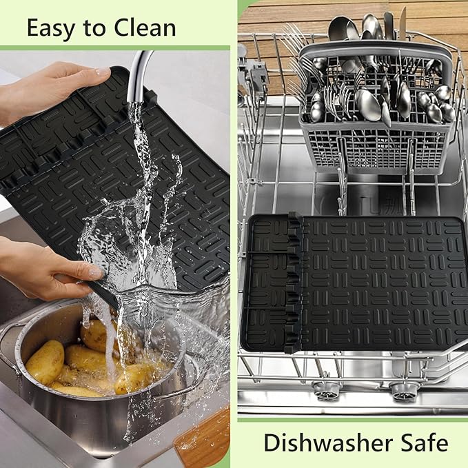 2PCS Silicone Griddle Tools, Large Spatula Mat with Drip Pad, Side Shelf Mat for Grill BBQ Accessories (Black, 15.35" x 10.63")