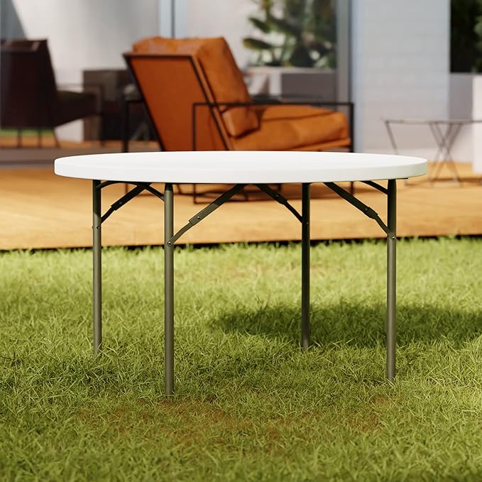 Commercial Round Folding Table - Heavy-Duty White Plastic for Parties, Banquets and Events - Perfect for Indoor/Outdoor Use (48 inches, 10 Units)
