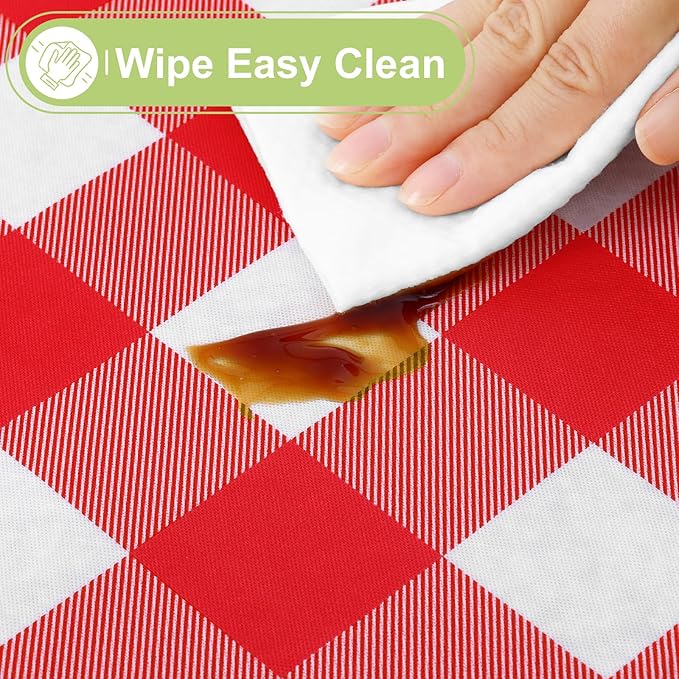 Smiry Rectangle Table Cloth, Waterproof Vinyl Tablecloths with Flannel Backing, Wipeable Buffalo Plaid Table Cover for Dining, Indoor and Outdoor (Red & White, 60"x84")