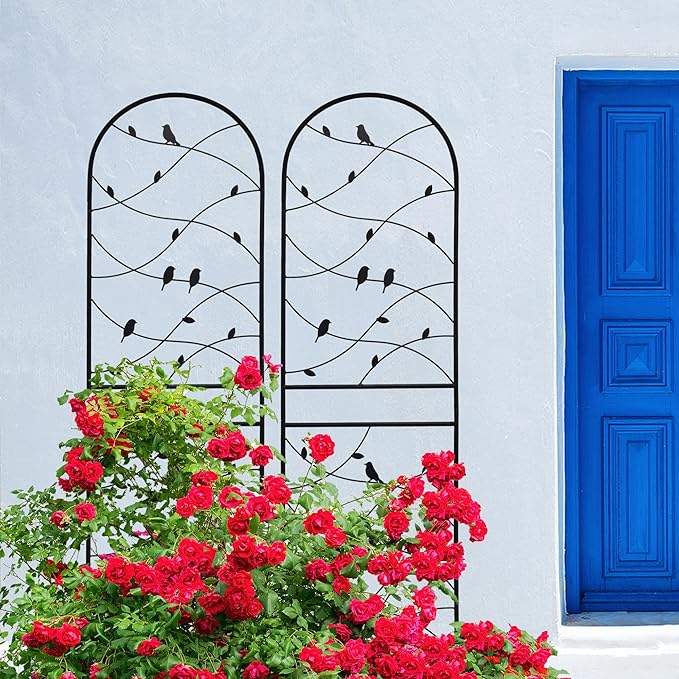 Metal Garden Trellis Rustproof Trellis for Climbing Plants Outdoor Flower Support Bird Deco (Black-2 Pack, 71"x19.7")