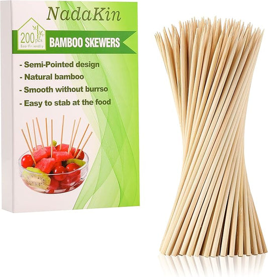200 PCS Bamboo Skewers, 6 Inch Food Sticks for Appetizers, Fruit, Grilling Kebabs, Cocktail Picks for Drinks, Toothpicks Natural, Kitchen Gadget