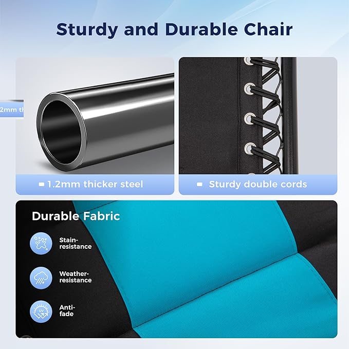 MAISON ARTS Oversized XXL Padded Zero Gravity Chair, Lawn Outdoor Lounge Chairs Set of 2, Foldable Recliners 28" Wide Seat Anti-Gravity for Patio Camping Poolside Yard, Support 400lbs, Aqua