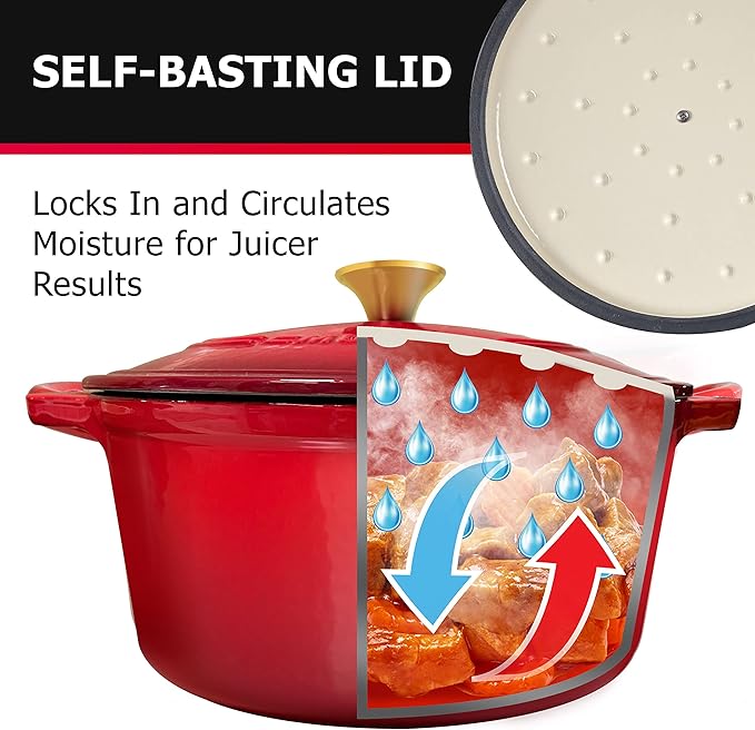 Mueller 6 Qt Enameled Cast Iron Dutch Oven, Heavy-Duty Casserole Dish and Braiser Pan with Lid and Stainless Knob, Safe for All Cooktops