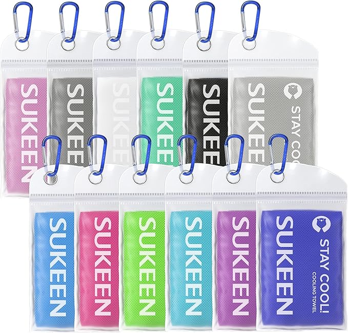 Sukeen 12pack Cooling Towel (40"x12") Bulk Ice Towel,Soft Breathable Chilly Towel,Microfiber Towel for Yoga,Sport,Running,Gym,Workout,Camping,Fitness,Workout & More Activities