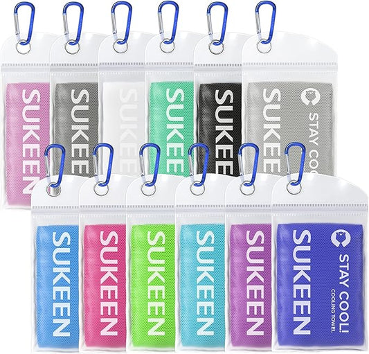 Sukeen 12pack Cooling Towel (40"x12") Bulk Ice Towel,Soft Breathable Chilly Towel,Microfiber Towel for Yoga,Sport,Running,Gym,Workout,Camping,Fitness,Workout & More Activities
