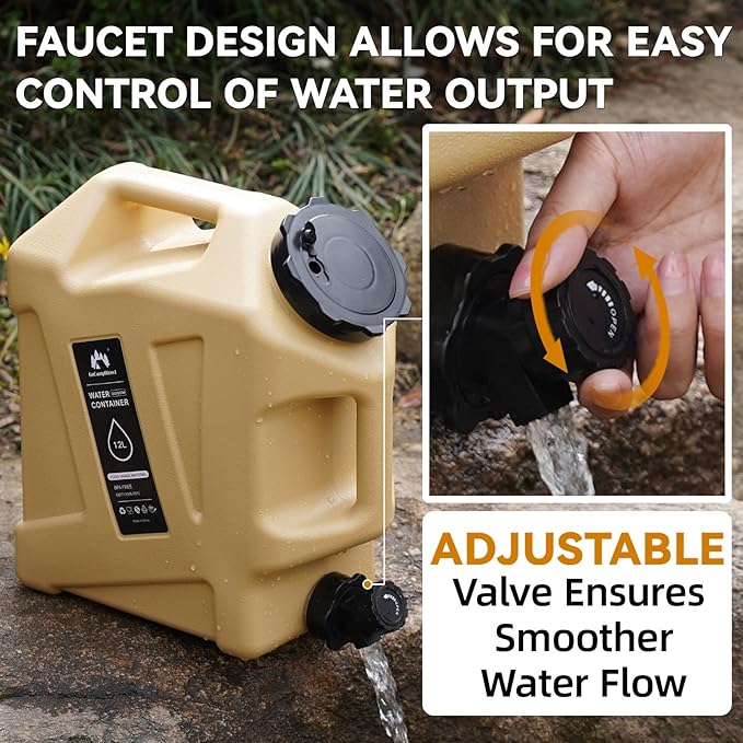 Camping Water Jug - 3.2 Gallan Water Container with Spigot | Portable Water Tank for Outdoor Hiking Picnic Supplies - Sand