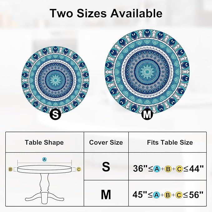 Round Tablecloth Fitted Elastic Table Cover Waterproof Table Cloth for Dinner, Party, Picnic,Camping, Round Table Cover for Indoor Outdoor