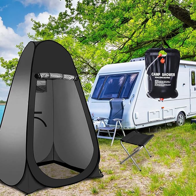 Pop Up Tent Upgrade Privacy Camping Shower Tent Portable Outdoor Sun Shelter for Outdoor Bathing Toilet Camping Biking Hiking Beach with 5.3 Gallon Shower Bag