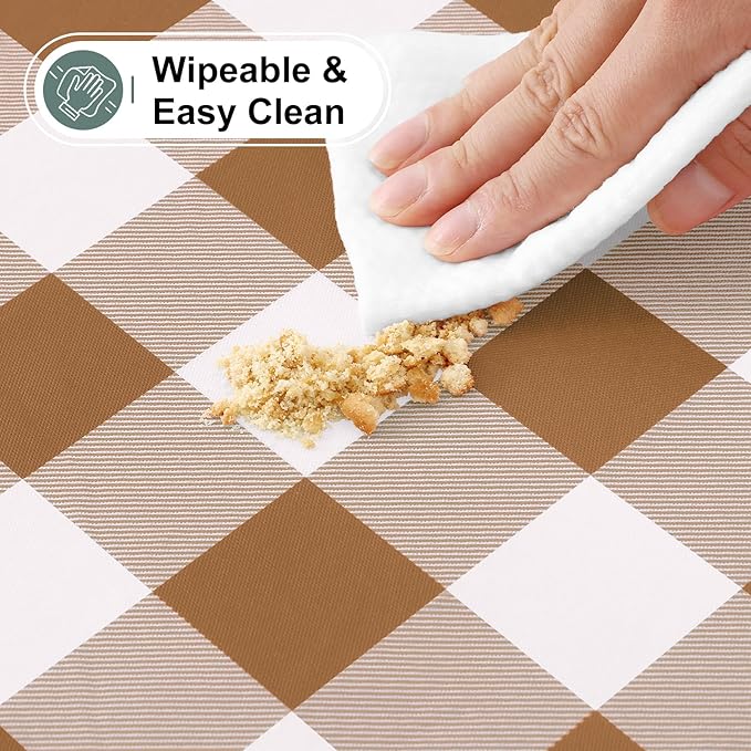 misaya Buffalo Rectangle Picnic Tablecloth, 4 Foot Elastic Fitted Vinyl Table Cloth with Flannel Backing, Waterproof Plaid Table Covers for Dining, Camping, Outdoor (Brown and White, 24" x 48")