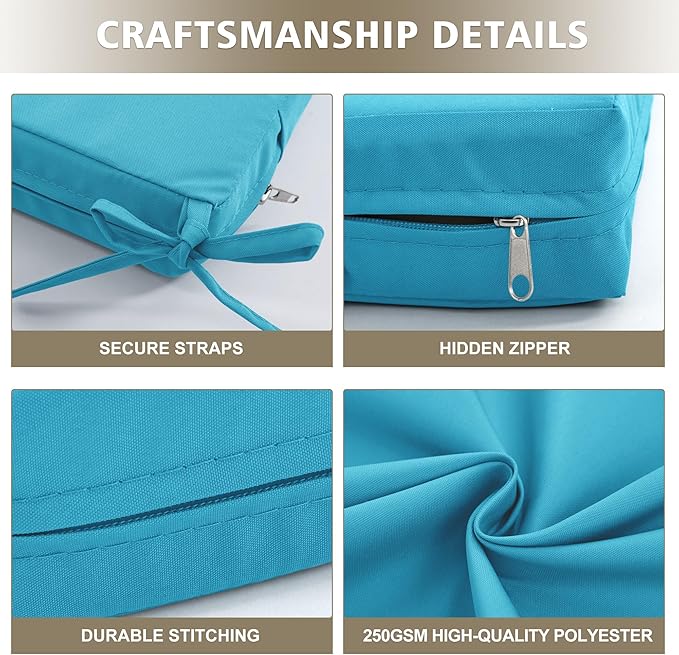 Outdoor Cushions for Patio Furniture, Waterproof Outdoor Chair Cushion w/Fade-Resistant, Removable & Machine-Washable Cover, 22x22 Inch, Deep Seat Sofa/Couch Pad Replacement – Set of 4, Teal