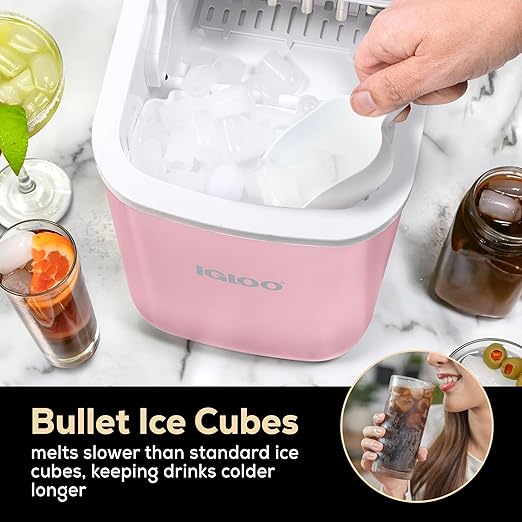 Igloo 26-Pound Automatic Self-Cleaning Portable Countertop Ice Maker Machine with Handle, Pink
