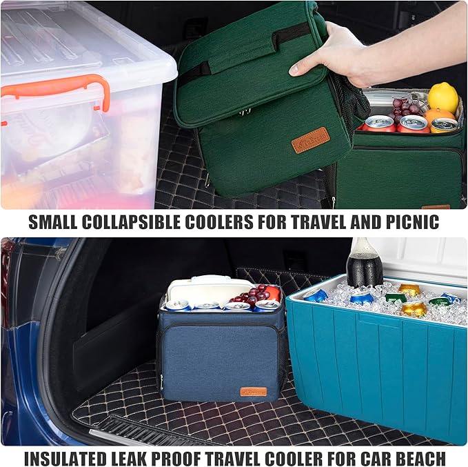 TuErcao Insulated Cooler Bag 6/24 Can Collapsible Leakproof Soft Sided Cooler for Car, Portable Foldable Small Ice Chest for Beach Camping Picnic Travel, 5/15qt Lunch Box for Men Work