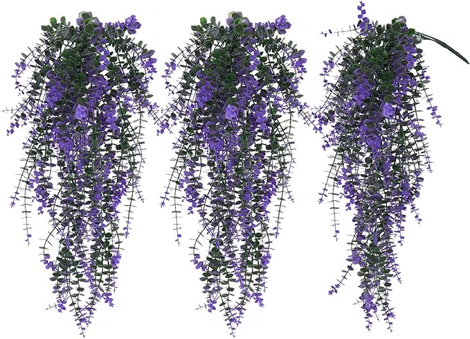 RECUTMS Artificial Plants Fake Eucalyptus Plants Faux Hanging Leaves Green Plant Artificial Hanging Plant for Indoor Home Room Kitchen Table Outdoor Patio Garden Yard Decor(Purple)