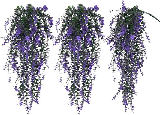 RECUTMS Artificial Plants Fake Eucalyptus Plants Faux Hanging Leaves Green Plant Artificial Hanging Plant for Indoor Home Room Kitchen Table Outdoor Patio Garden Yard Decor(Purple)