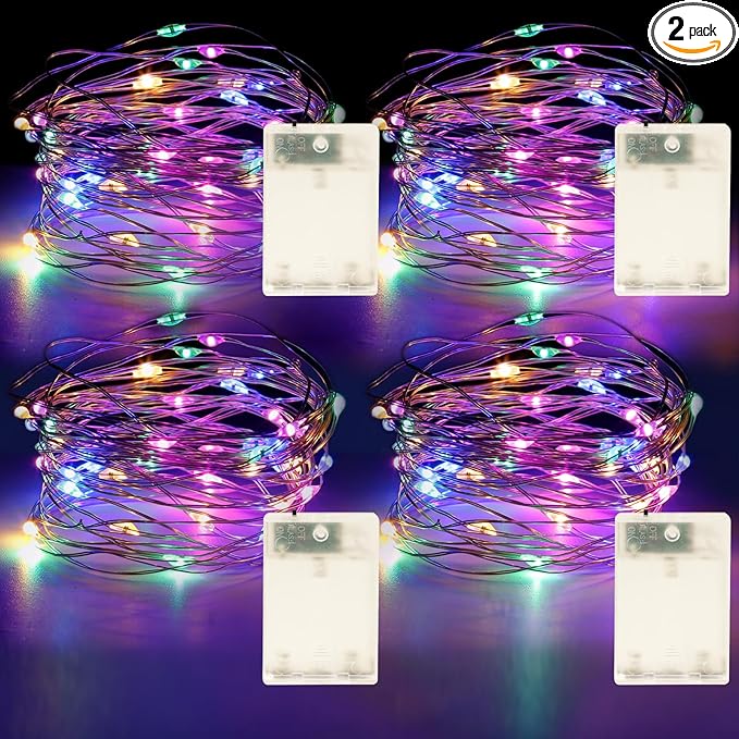 Fairy Lights Battery Operated String Lights 16.4ft 50LED Flashing and Constant Light Waterproof Silver Wire for Christmas DIY Party Bedroom Wedding (Multicolor, 4 Pack)