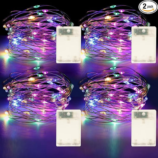 Fairy Lights Battery Operated String Lights 16.4ft 50LED Flashing and Constant Light Waterproof Silver Wire for Christmas DIY Party Bedroom Wedding (Multicolor, 4 Pack)