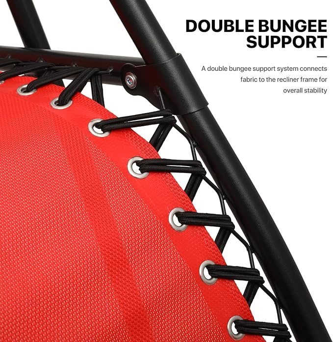 MoNiBloom Recliner Patio Lounge Chairs Set of 3, Adjustable Outdoor Beach Chairs w/Folding Table, Pillow and Cup Holder Tray, 330lbs Capacity, Red