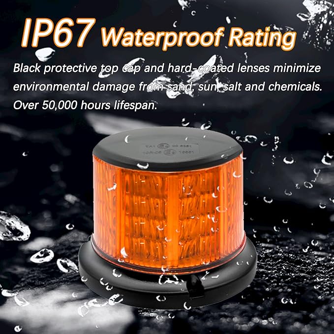 64LEDs Amber Strobe Lights for Trucks, 12-24V Safety Flashing Warning Light, 10 Modes Amber Emergency Lights for Vehicles, Magnetic Beacon Light for Trucks Vehicles Cars