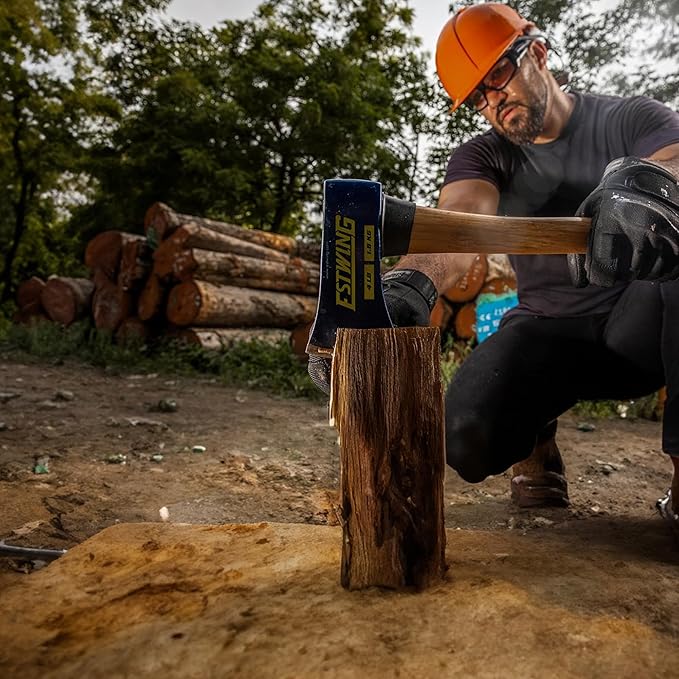 ESTWING 4 Pound 36 Inch Full Sized Hand Sharpened Axe with Curved Wooden American Hickory Handle for Cutting and Splitting, Green