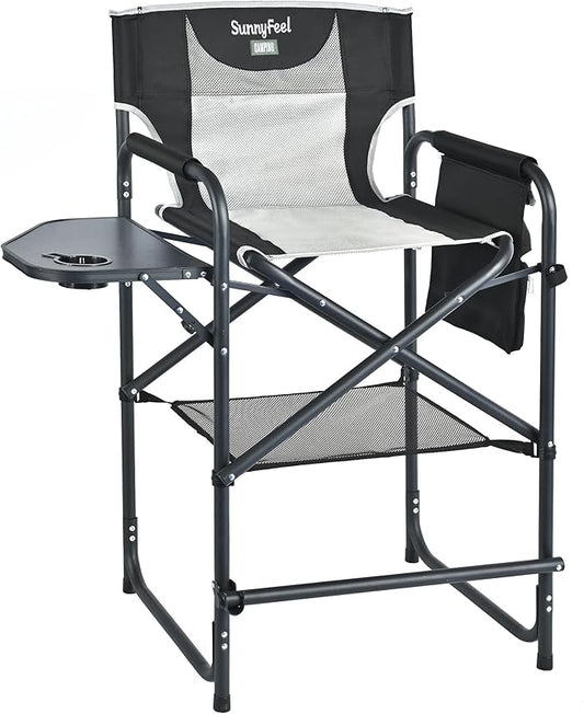 SUNNYFEEL Tall Camping Directors Chair, Portable Folding Artist Makeup Chair with Side Table, Pocket, Footrest, Heavy Duty for Beach,Trip,Picnic,Concert Outdoor Foldable Camp Lawn Chairs