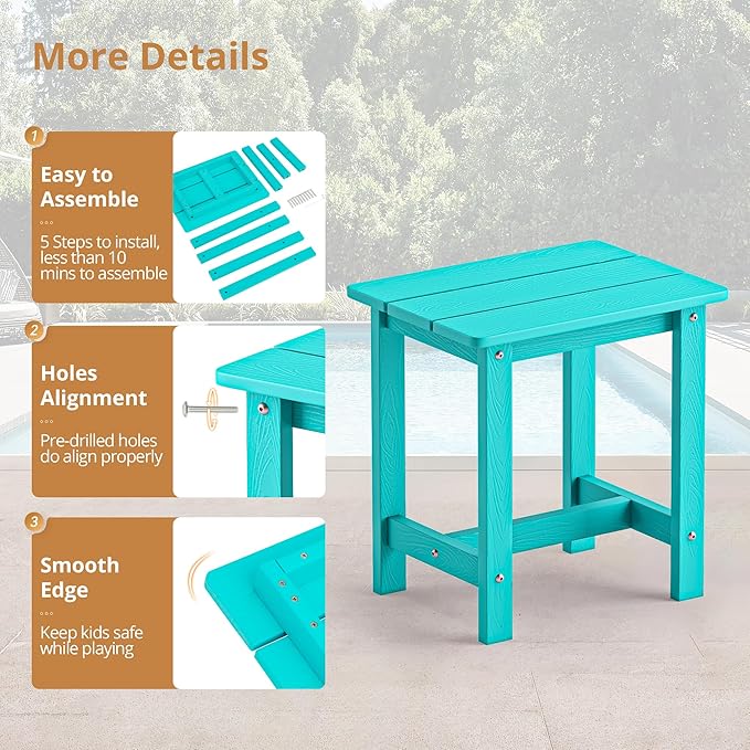LUE BONA Outdoor Side Table, HDPS Small Outdoor Table, Adirondack Side Table, Outside End Table for Patio, Porch, Deck, Weather Resistant/Easy Maintenance/Indoor or Outdoor Use, Aruba Blue