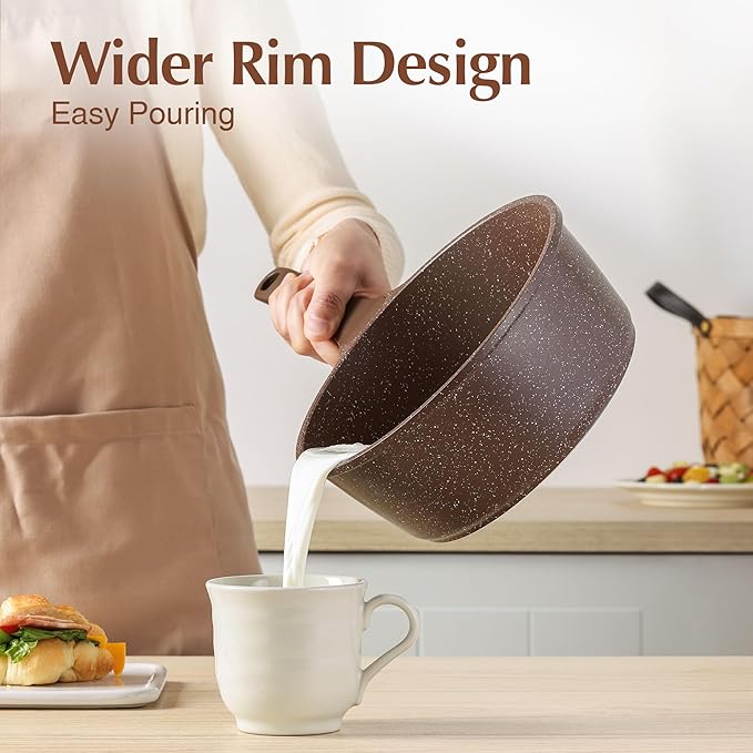 SENSARTE Saucepan Nonstick with Lid 2.5 Quarts Granite Coating Sauce Pot Medium Kitchen Cooking Pot, Induction Comptable, Free of Intentionally Added PFOA