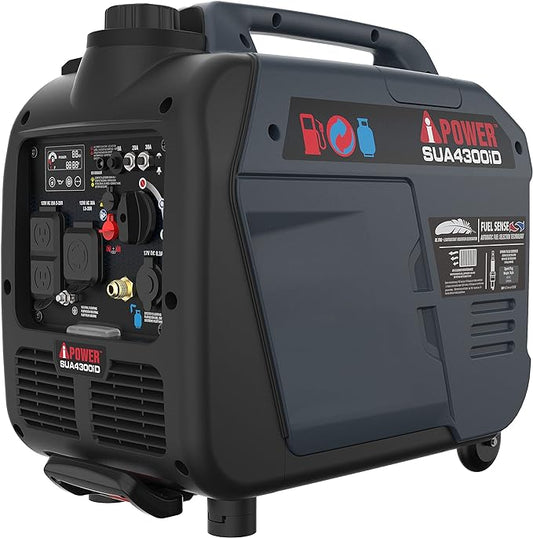 A-iPower 4300-Watt Dual Fuel Portable Inverter Generator, RV Ready Lightweight w/CO Sensor for Backup Home Use, Tailgating & Camping, CARB Compliant (SUA4300iD)