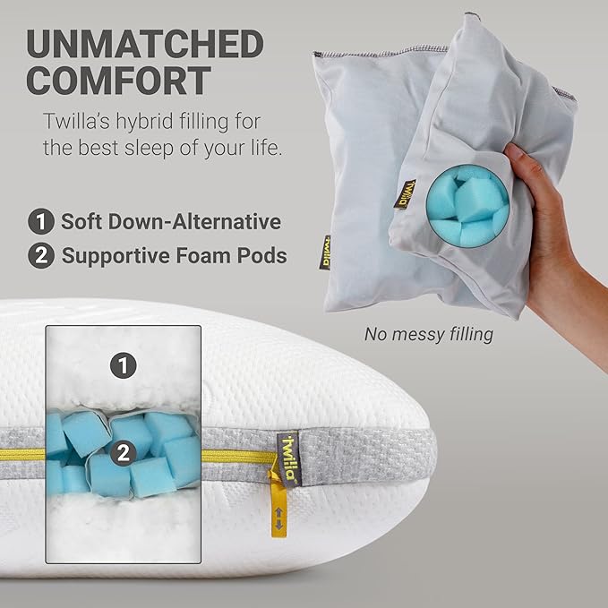 Twilla Adjustable Pillow - Contour & Height Adjustments for Spine Alignment, Deep Sleep & Lasting Comfort - Customizable for Side & Back Sleeper