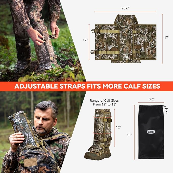 Snake Gaiters Snake Chaps, Waterproof Lower Legs Snake Guards, Snake Bite Protective Gaiters, Anti-Snake Gaiters for Men/Women, Adjustable Size for Hunting/Hiking/Farm Working