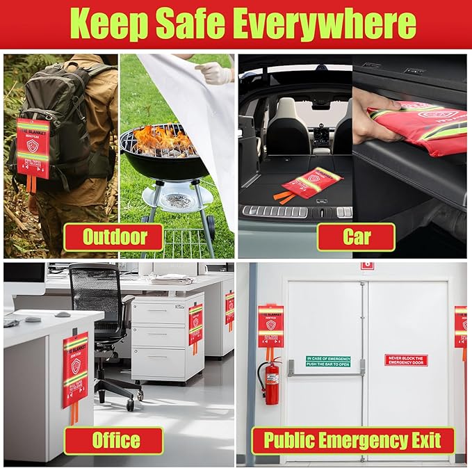 Emergency Fire Blanket Fire Suppression Blanket for Kitchen Fiberglass Fire Blanket Fireproof Blanket Grill Home School Fireplace Car Office Warehouse House Camping Metal Hooks Whistles 40"x40" 5 Pack