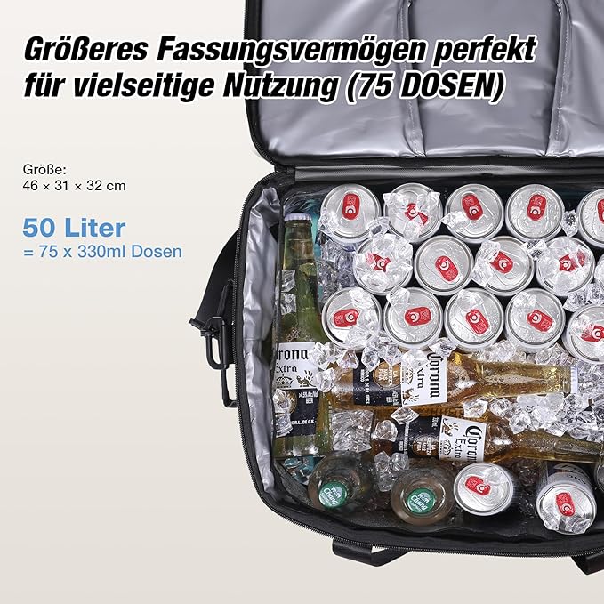 Insulated Cooler Bag 48/75 Cans, Soft Sided Portable Lunch Bag Coolers w/Zippered Top, Leak Proof PVC Interlayer, 5-Layer Insulation Large Ice Chest Bag for Travel, Camping, Beach, Picnic