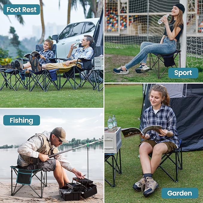 FUNDANGO Folding Camping Stool, 18.1 Inch Oversized Foot Rest 440 Lbs Heavy Duty Portable Padded Stools Seat Anti-Slip Foots & Carry Strap for Fishing Outdoor Lawn Travel (Blue)