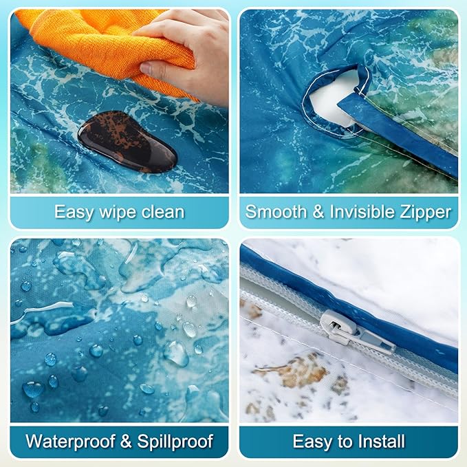 2 Pcs Round Outdoor Tablecloth with Umbrella Hole - Anti-Wrinkle Polyester Tablecloth with Elastic Zipper Table Cover for Summer Patio Camping Party(45''-53'',Ocean)