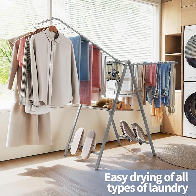 APEXCHASER Ultra Thin Drying Rack for Clothing, Foldable Clothes Drying Rack with Enhanced Capacity, Convenient and Space-Saving Laundry Rack with Adjustable Wings
