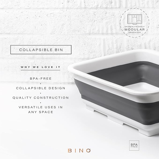 BINO Collapsible Wash Basin - White | Portable Dish Tub | Kitchen | Camping | Sink | Home Essentials | Baby Travel | Folding Dish Pan for Maximum Space Saving