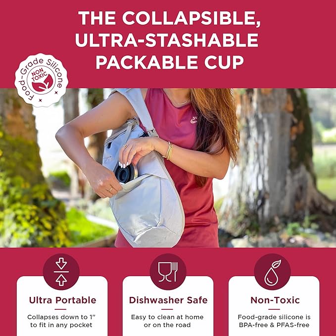 HYDAWAY 16oz Collapsible Pint - BPA-Free Silicone Cup with Stainless Steel Rim - Reusable, Packable, and Durable for Camping, Travel & Everyday Use