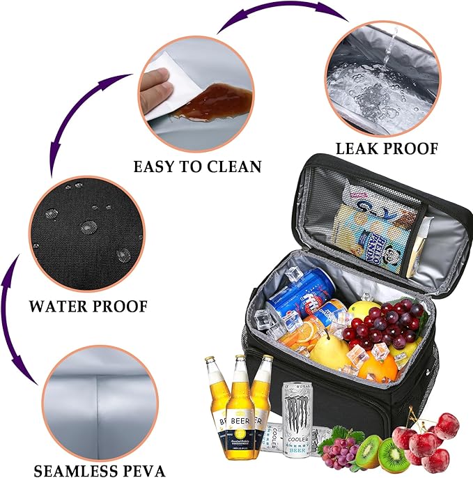 TuErcao Insulated Cooler Bag 6/24 Can Collapsible Leakproof Soft Sided Cooler for Car, Portable Foldable Small Ice Chest for Beach Camping Picnic Travel, 5/15qt Lunch Box for Men Work