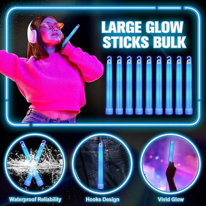 Sotiff 96 Pcs 6 Inch Ultra Bright Emergency Glowing Sticks, Glow Sticks with 12 Hour Duration, Halloween Favors for Party Birthday Wedding Concerts Halloween