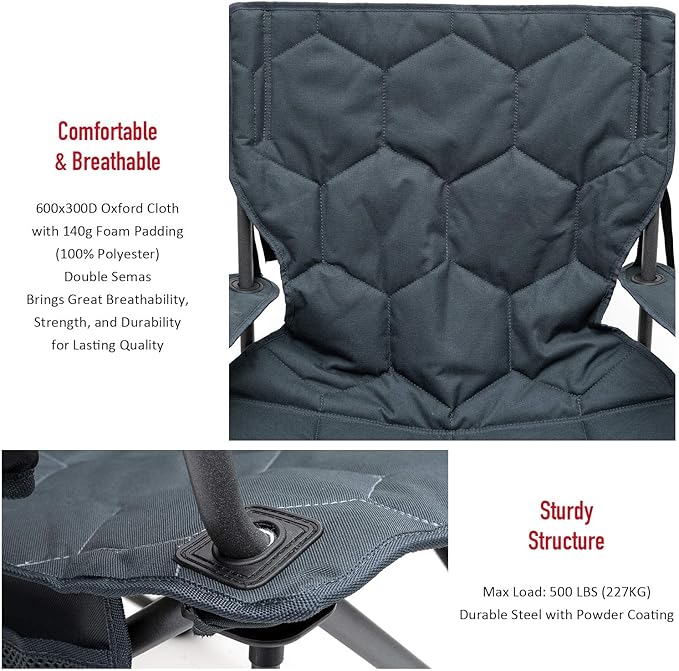 SUNNYFEEL Oversized Folding Camping Chair 500 LBS Heavy Duty Lawn Chairs with Portable Folding with Armrest, Cup Holder, Pocket ＆Bag for Outdoor Camping/Beach/Travel/Picnic/Fishing