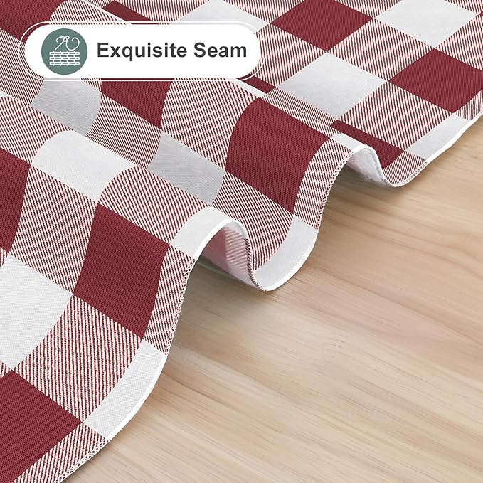 misaya Rectangle Waterproof Vinyl Table Cloth, Buffalo Flannel Backed Tablecloth, Wipeable Plastic Table Cover for Dinner, Kitchen, Outdoor (54" x 78", Burgundy and White)