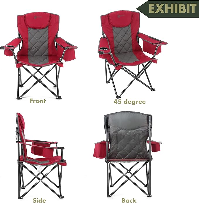 ARROWHEAD OUTDOOR 2-Pack Portable Folding Camping Quad Chair w/ 6-Can Cooler, Cup & Wine Glass Holders, Heavy-Duty Carrying Bag, Padded Armrests, Headrest & Seat, Supports up to 550lbs