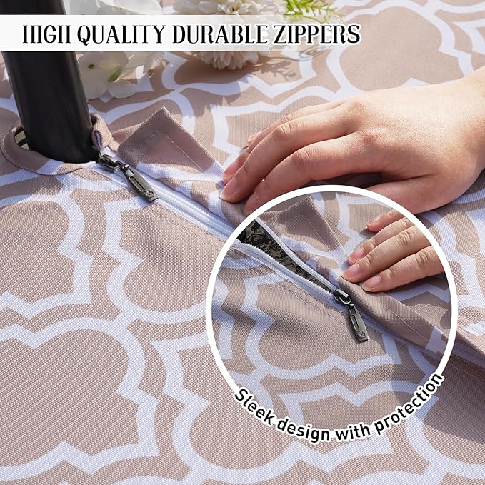 Poise3EHome 60X84 Outdoor/Indoor Waterproof Spillproof Rectangle Tablecloth with Umbrella Hole for Camping, Picnic, Afternoon Tea, BBQ, Khaki